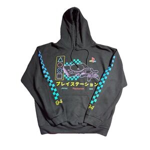 PLAYSTATION Hoodie Sweatshirt Men M Black Colorful Retro Japan 1994 Gamer Hoodie